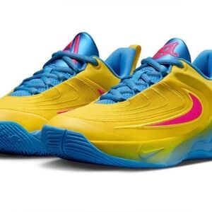 Nike Kids' Vibrant Yellow and Blue Sneakers- 6y- fits like a women 7.5